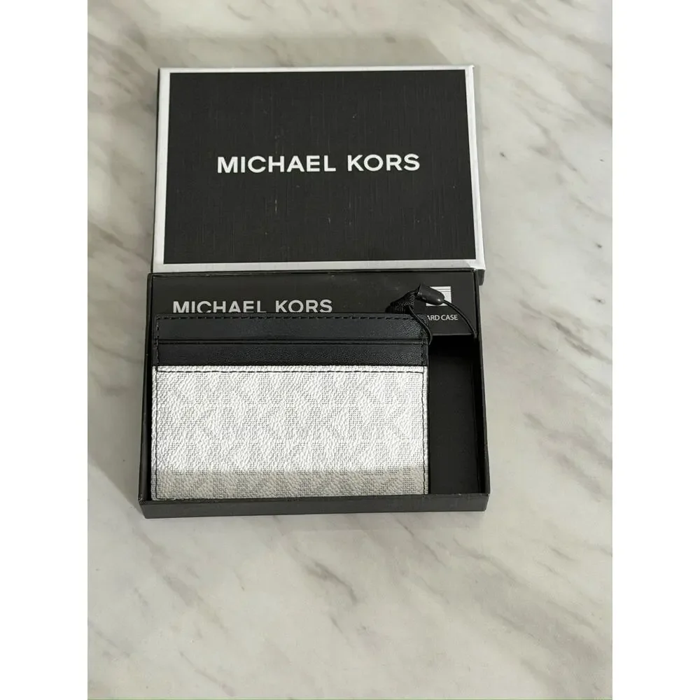 NWT Michael Kors Bright White Card Case Logo Pattern, $48 MSRP